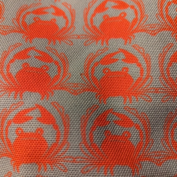 Sarah Watts crabby orange pattern messenger bag with blue leather strap - Picture 4 of 15